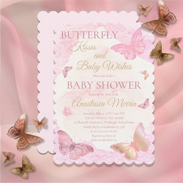 Butterfly Kisses and Baby Wish Girl Baby Shower Einladung (Von Creator hochgeladen)