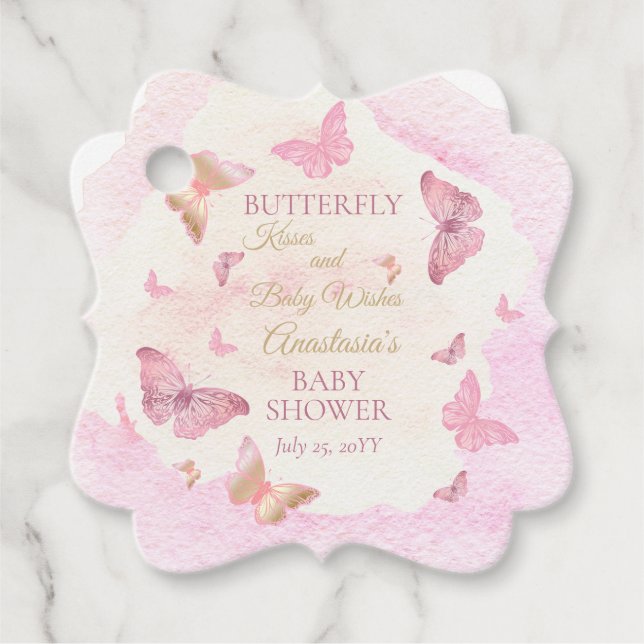 Butterfly Kisses and Baby Wish Girl Baby Shower Geschenkanhänger (Vorderseite)