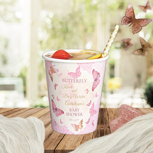 Butterfly Kisses and Baby Wish Girl Baby Shower Pappbecher (Von Creator hochgeladen)