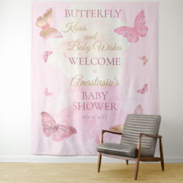 Butterfly Kisses and Baby Wish Girl Baby Shower Wandteppich