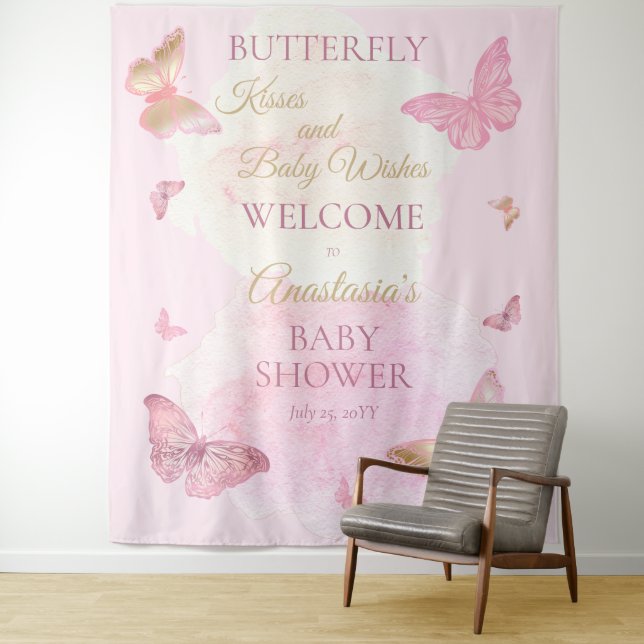 Butterfly Kisses and Baby Wish Girl Baby Shower Wandteppich (Beispiel)
