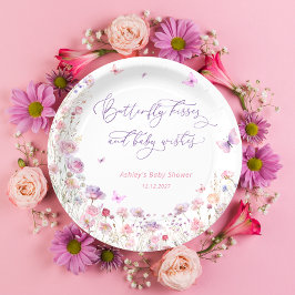 Butterfly Kisses and Baby wünscht Babydusche Pappteller