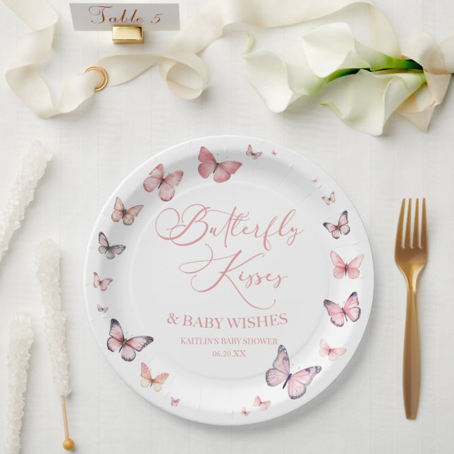 Butterfly Kisses and Baby wünscht Pink Baby Dusche Pappteller (Hochzeit)
