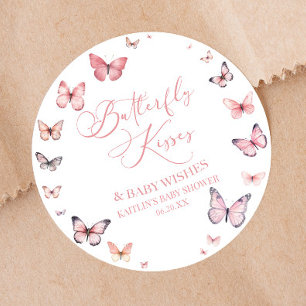 Butterfly Kisses and Baby wünscht Pink Baby Dusche Runder Aufkleber