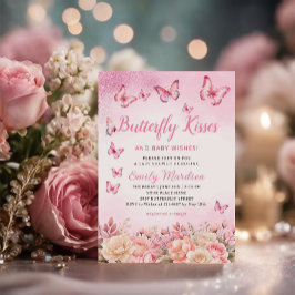 Butterfly Kisses and Baby wünscht rosa Baby Dusche Einladung