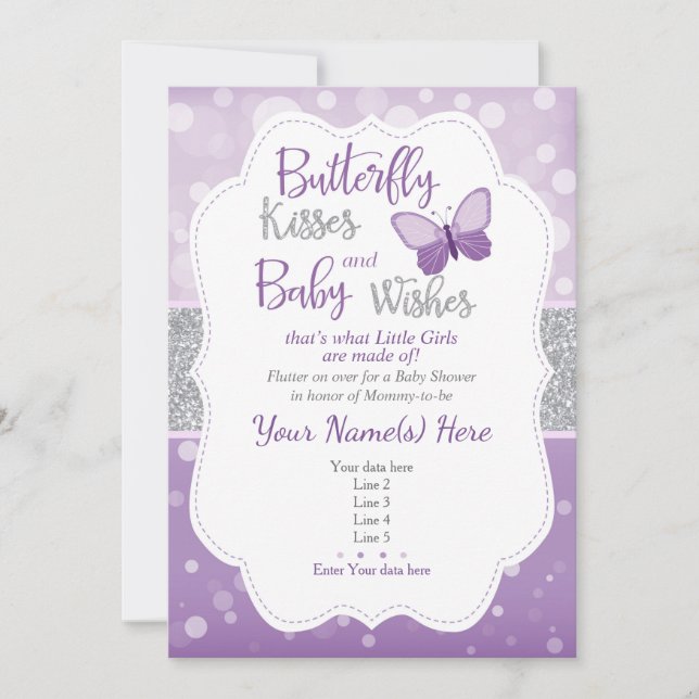 Butterfly Kisses Baby Dusche Einladung (Vorderseite)