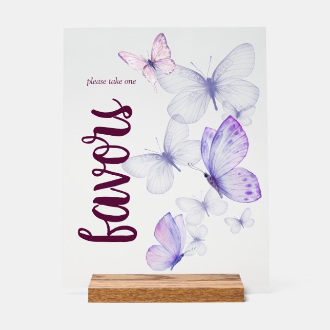 Butterfly Kisses Baby Shower | Favoriten Lila Acrylschild (Vorderseite)