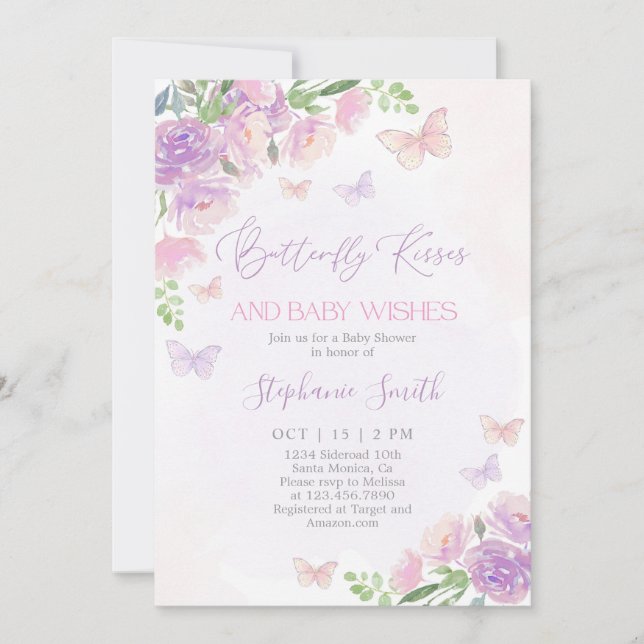 Butterfly Kisses Baby Shower Girl Einladung (Vorderseite)