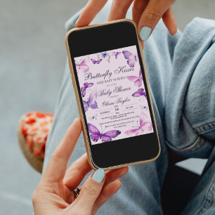 Butterfly Kisses Baby Shower Girl Lila Pink Inv Einladung
