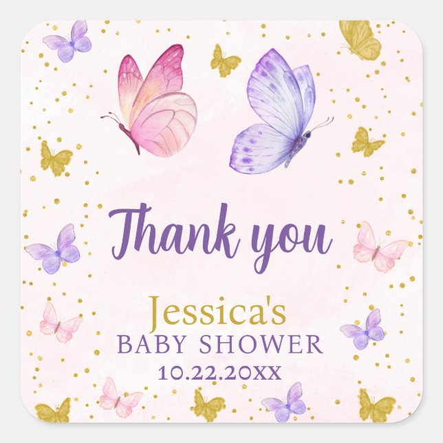 BUTTERFLY KISSES & BABY WISHOR WATERCOLOR QUADRATISCHER AUFKLEBER (Vorderseite)