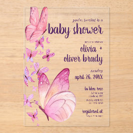 Butterfly Kisses & Baby Wünsche | Babydusche Pink Acryleinladungen