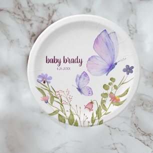 Butterfly Kisses & Baby Wünsche   Lila Party Pappteller