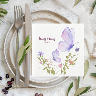 Butterfly Kisses & Baby Wünsche   Lila Party Serviette