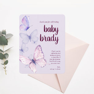 Butterfly Kisses & Baby Wünsche Lila Schmetterli Dankeskarte