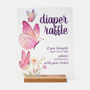 Butterfly Kisses Baby wünscht   Diaper Raffle Pink Acrylschild