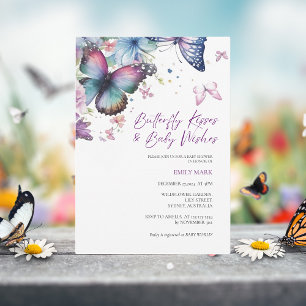 Butterfly kisses & Baby wünscht Lila Babydusche Einladung