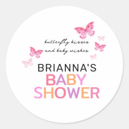 Butterfly Kisses Baby wünscht Pink Baby Dusche Runder Aufkleber