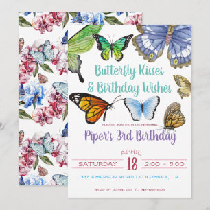 Butterfly Kisses Birthday Party Einladung