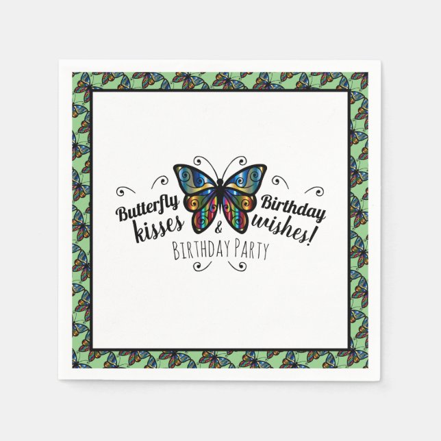 Butterfly Kisses Birthday Party Napkin Serviette (Vorderseite)