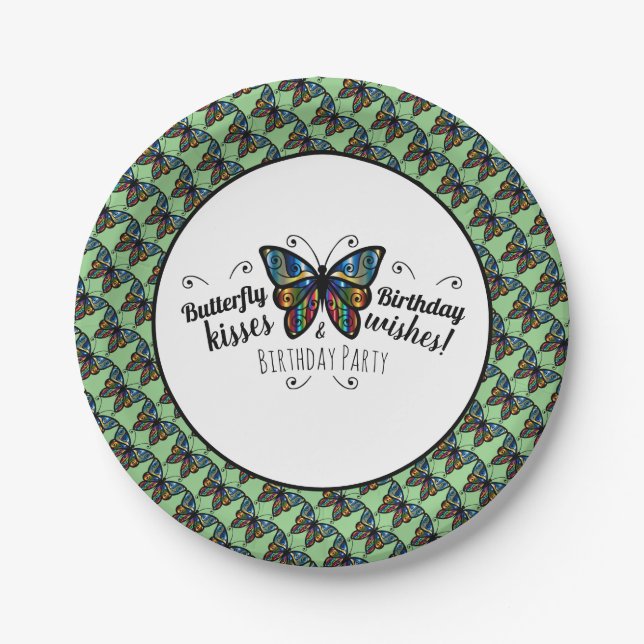 Butterfly Kisses Birthday Party Paper Plate Pappteller (Vorderseite)