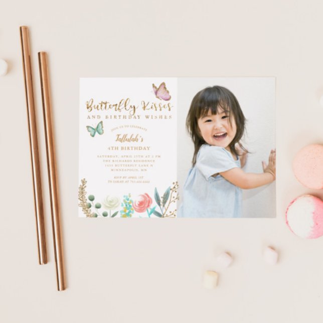 Butterfly Kisses Birthday wünscht Foto Party Einladung (Von Creator hochgeladen)