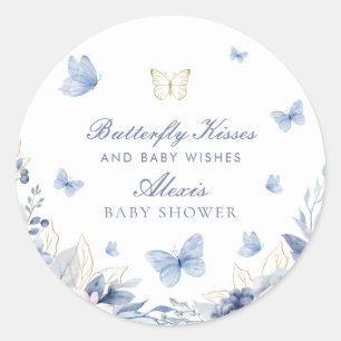 Butterfly Kisses Boy Baby Shower Runder Aufkleber