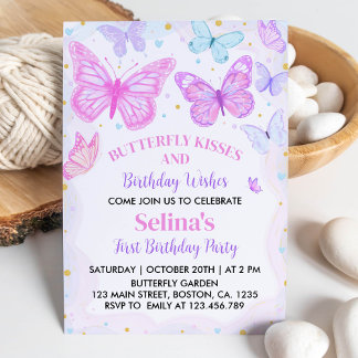 Butterfly Kisses Erster Geburtstag Einladung