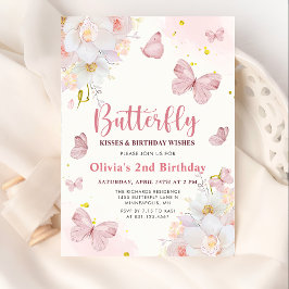 Butterfly Kisses Floral Boho Pink Girl Geburtstag Einladung