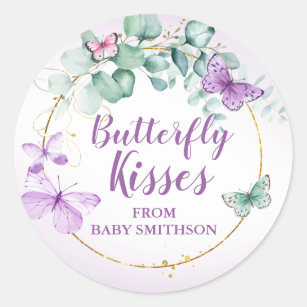 Butterfly Kisses Garden Lila Baby Dusche Gefallen Runder Aufkleber
