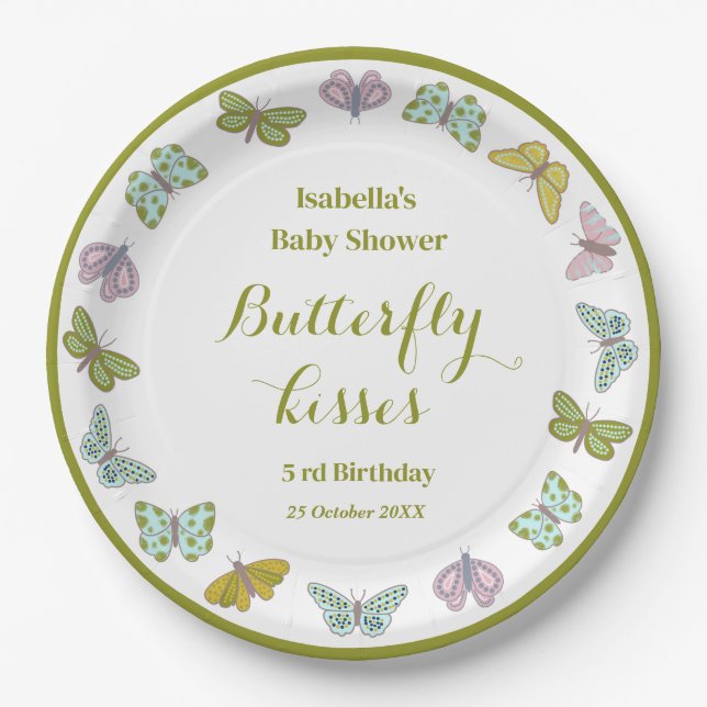 Butterfly kisses Girl Baby Shower Decke Pappteller (Vorderseite)
