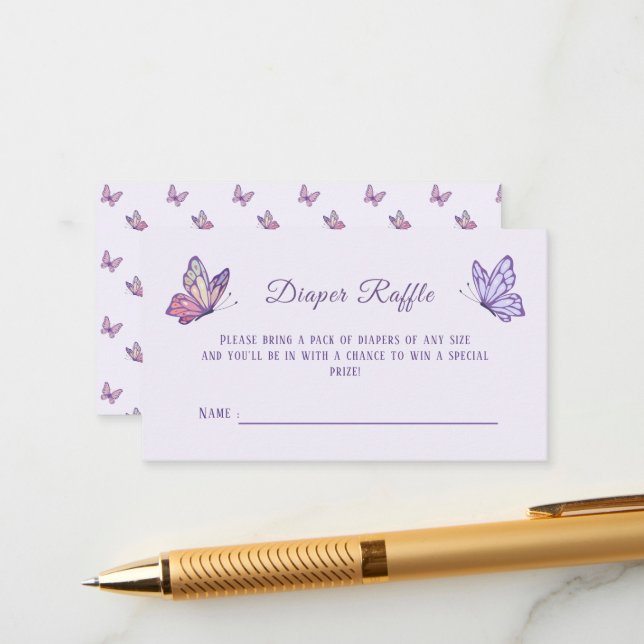 Butterfly Kisses Lila Baby Dusche Begleitkarte (Vorderseite/Rückseite Beispiel)