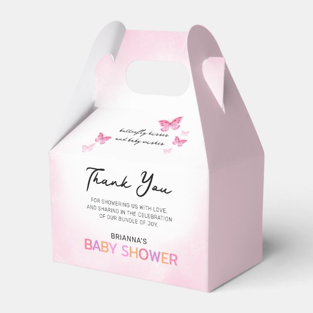 Butterfly Kisses Pink Baby Dusche Danke Geschenkschachtel (Vorderseite)