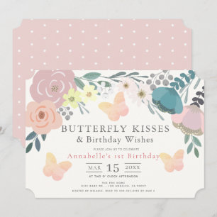 Butterfly Kisses Pink Floral Girl Geburtstag Einladung