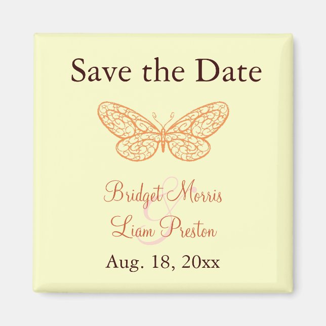 Butterfly Kisses Save the Date Magnet gelb (Vorne)