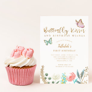 Butterfly Kisses und Birthday wünscht Gold Floral Einladung