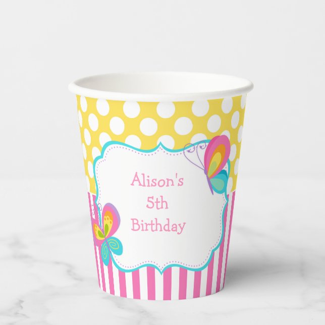Butterfly Kisses und Birthday Wwünscht Party Pappbecher (Vorderseite)