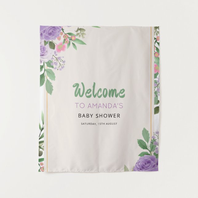 Butterfly Kisses Violet Blume Babydusche Wandteppich (Vorderseite)