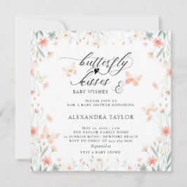 Butterfly Kisses Wild Coral Aquamarin Girl Baby Sh Einladung