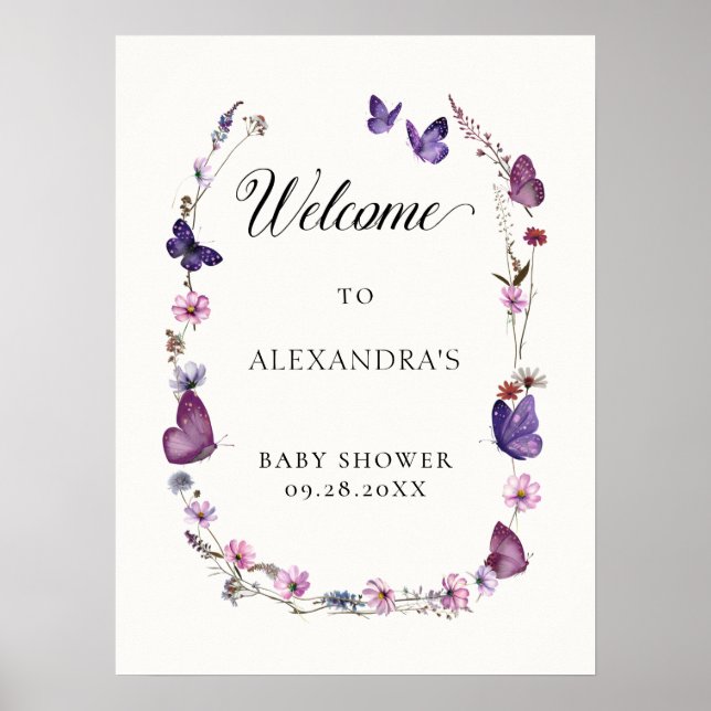 Butterfly Kisses Wild Lila Baby Welcome Poster (Vorne)