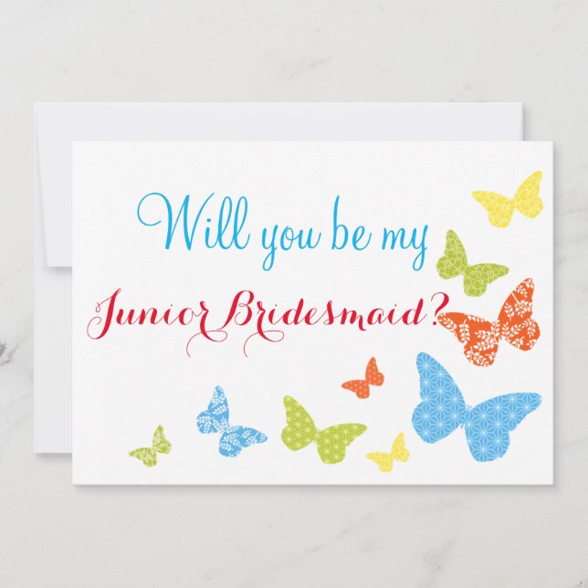 Butterfly Kisses wirst du Junior Bridesmaid sein Einladung (Vorderseite)