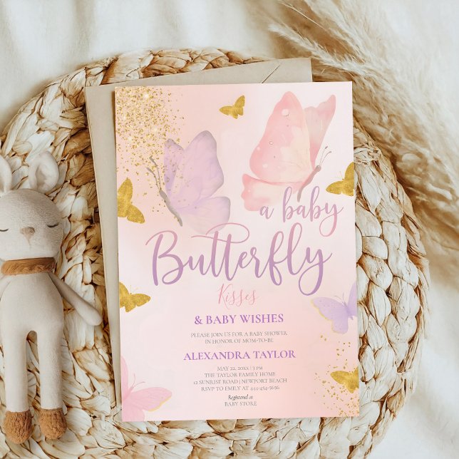 Butterfly Kisses Wishes gender neutral baby shower Einladung (Von Creator hochgeladen)