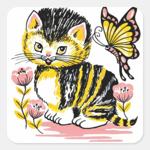 Butterfly & Kitten Quadratischer Aufkleber