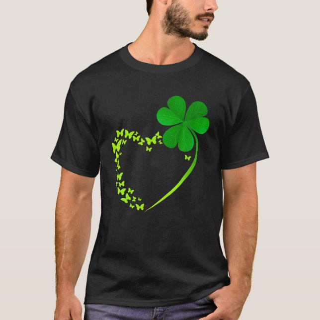 Butterfly Kleeblatt Herz Lucky Kleber Form St Pat T-Shirt (Vorderseite)