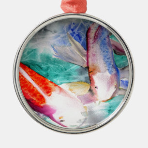Butterfly Koi Aquarell Japanische Fischkunst Silbernes Ornament
