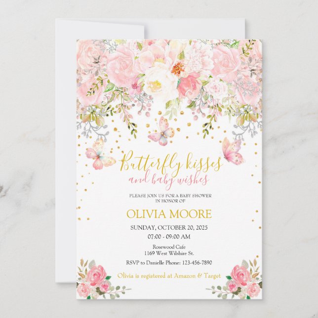 Butterfly-Küsse und Baby wünscht Babydusche Einladung (Vorderseite)