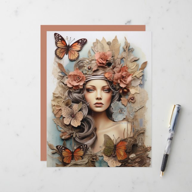 Butterfly Lady mit Blume Art Page (Vorderseite/Rückseite Beispiel)