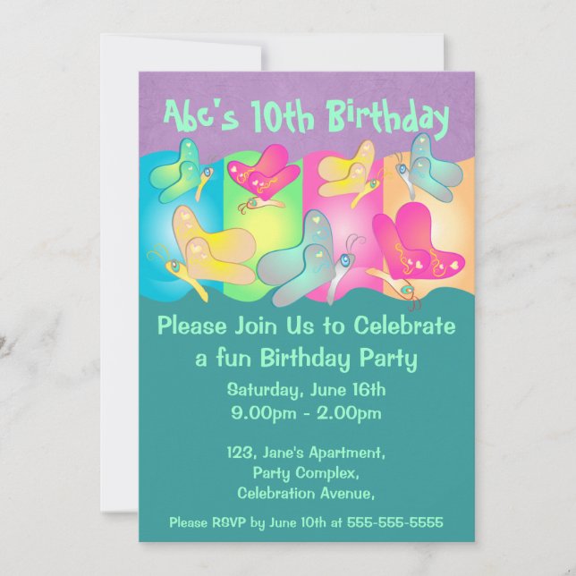 Butterfly-lebendige Geburtstagskarte Einladung (Vorderseite)