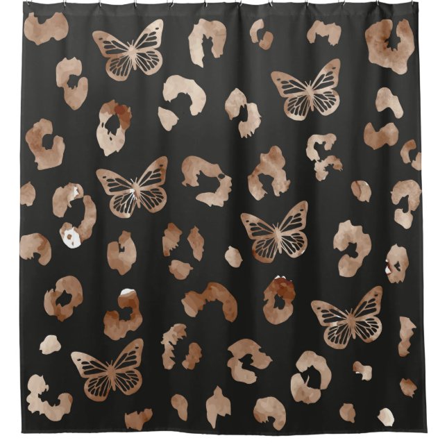 Butterfly Leopard Black Pattern Duschvorhang (Vorderseite)
