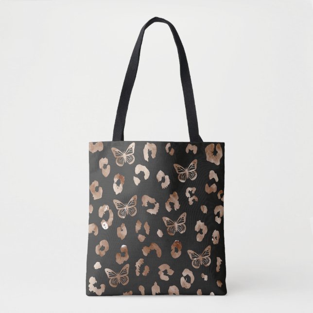Butterfly Leopard Black Tote Bag (Vorderseite)