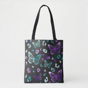 Butterfly Leopard Lila Black Tote Bag